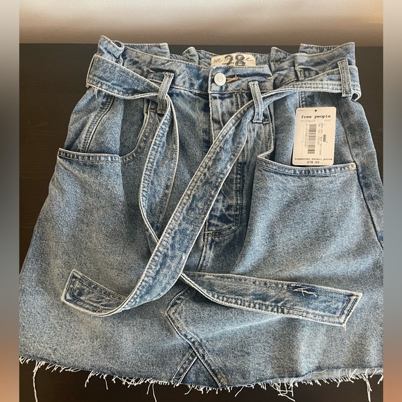 Free People East of Eden Medium Wash Denim Belted Mini Skirt - Picture 3 of 8